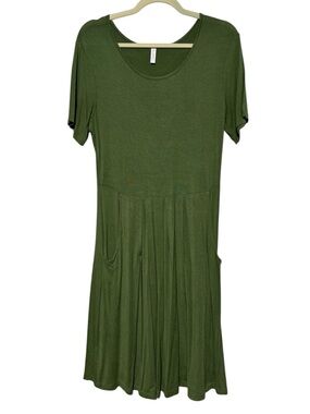Modest Green T-Shirt Dress Size L Long Knee Length Jersey Knit Summer Pockets